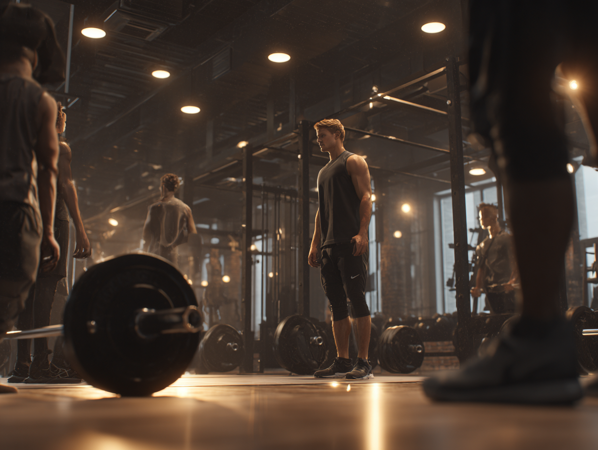 Чоловік виконує силові вправи з гантелями в тренажерному залі